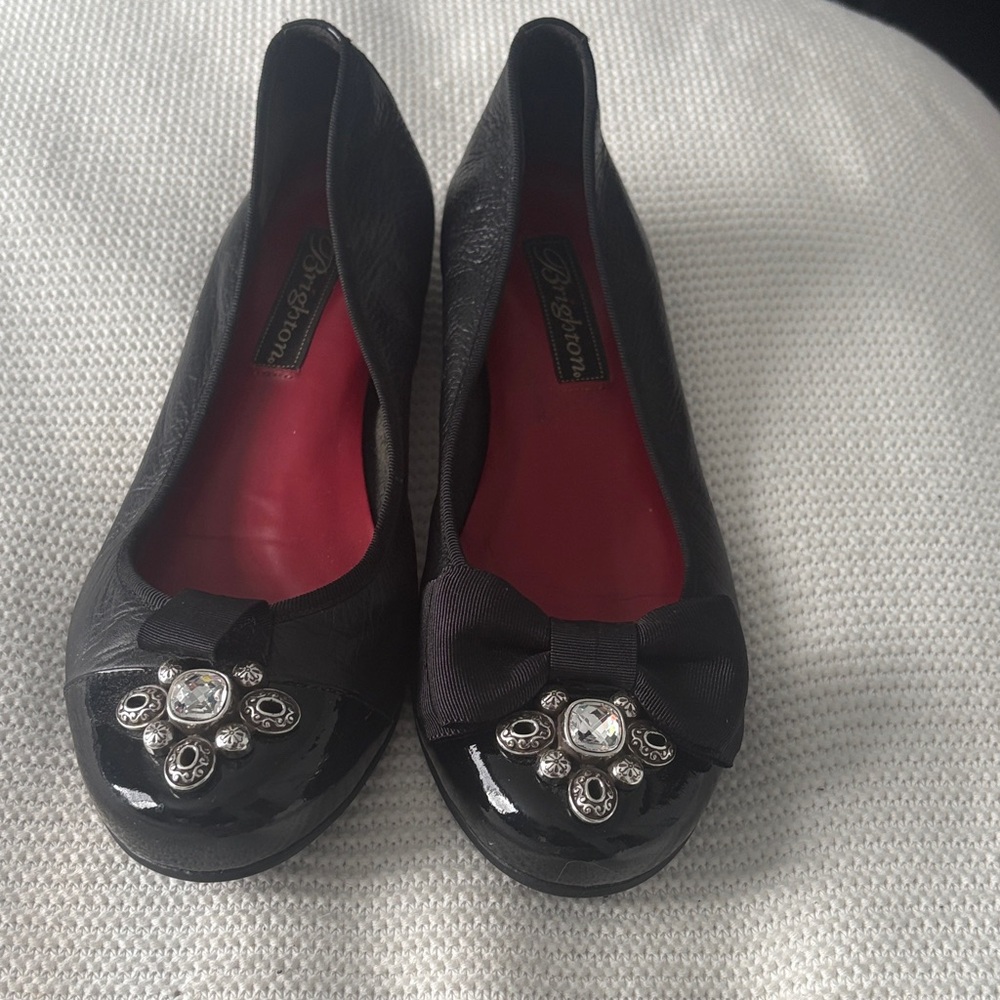 Brighton Black Flats with Crystal Embellishments